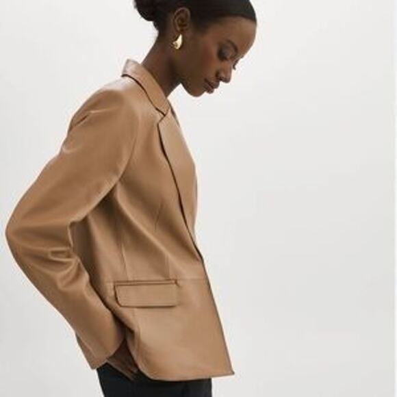 Vintage Lord & Taylor Camel Brown Leather Blazer Jacket Size 16 - Beautiful! - Picture 1 of 10